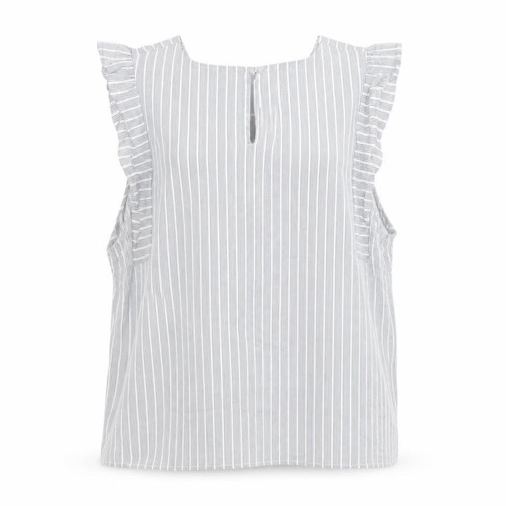 Oasis Women Grey Striped Ruffle Sleeve Cotton Blouse Size 16
