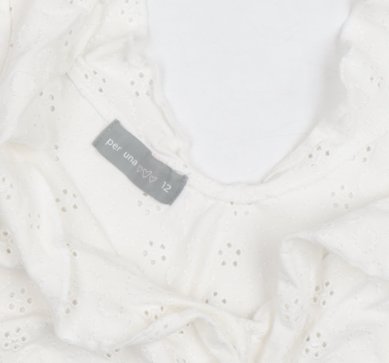 Marks and Spencer Per Una White Cotton Lace Ruffle V-Neck Sleeveless Blouse Size 12