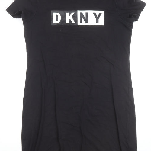 DKNY Women Black Large Short Sleeve Crew Neck Cotton T-Shirt