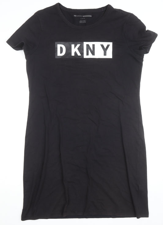 DKNY Women Black Large Short Sleeve Crew Neck Cotton T-Shirt