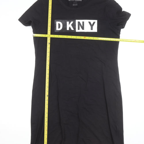 DKNY Women Black Large Short Sleeve Crew Neck Cotton T-Shirt