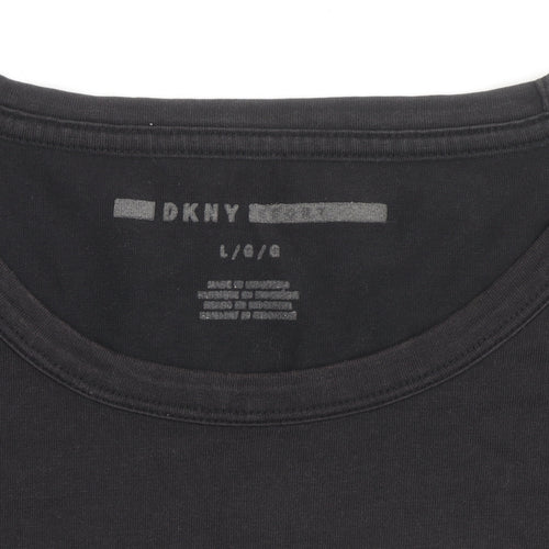 DKNY Women Black Large Short Sleeve Crew Neck Cotton T-Shirt