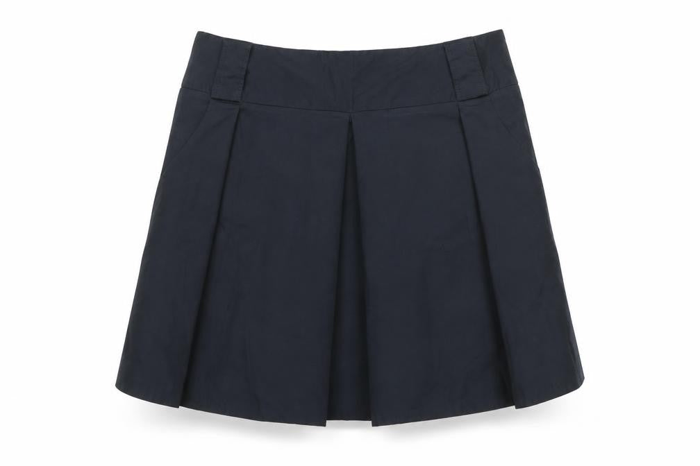 Front view of River Island women’s black pleated short skirt, size UK 10