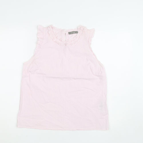 Oasis Womens Pink Striped Sleeveless Ruffle Blouse Size 14