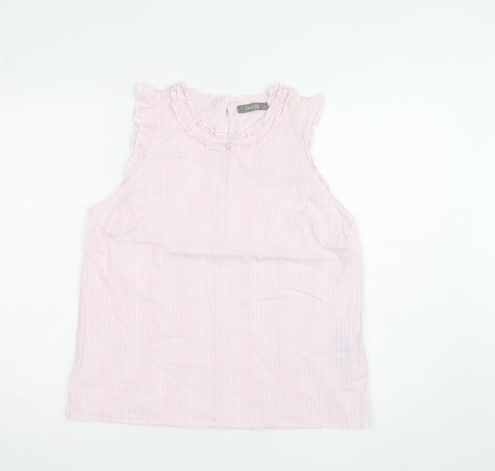Oasis Womens Pink Striped Sleeveless Ruffle Blouse Size 14