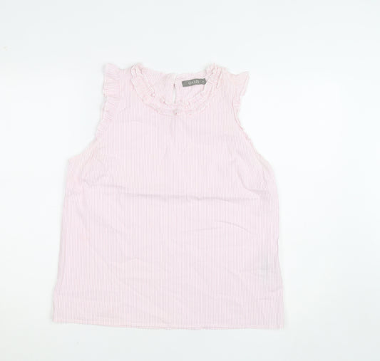 Oasis Womens Pink Striped Sleeveless Ruffle Blouse Size 14