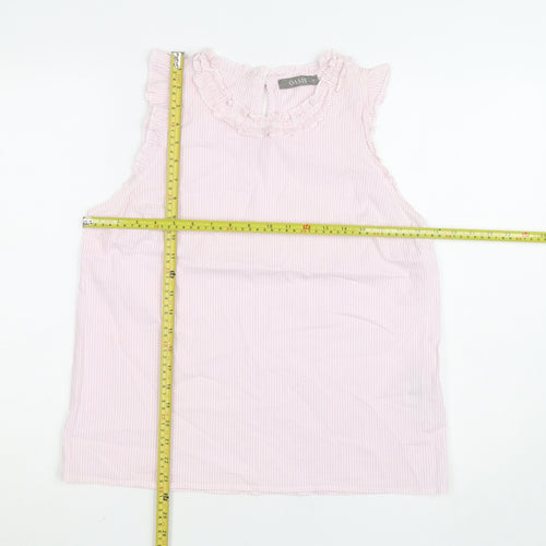 Oasis Womens Pink Striped Sleeveless Ruffle Blouse Size 14
