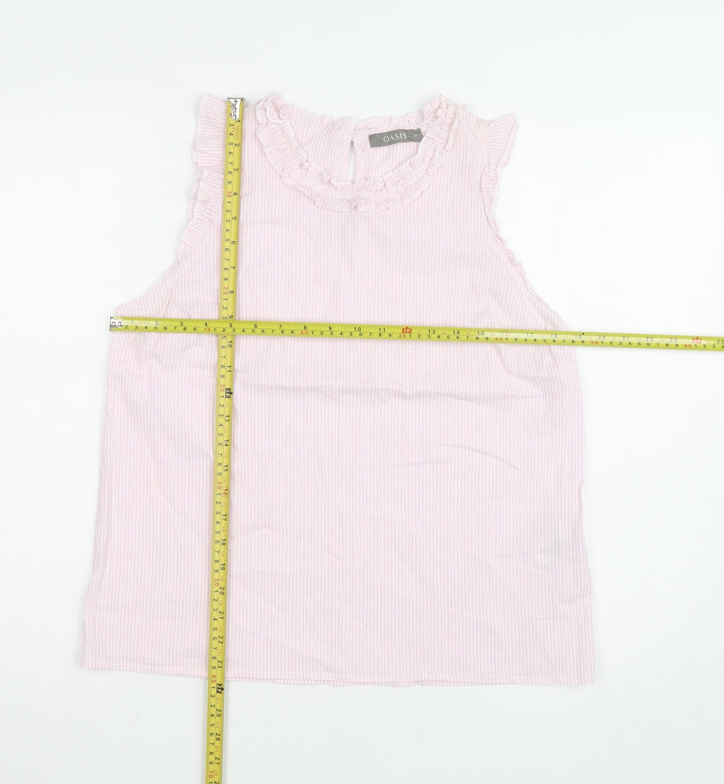 Oasis Womens Pink Striped Sleeveless Ruffle Blouse Size 14