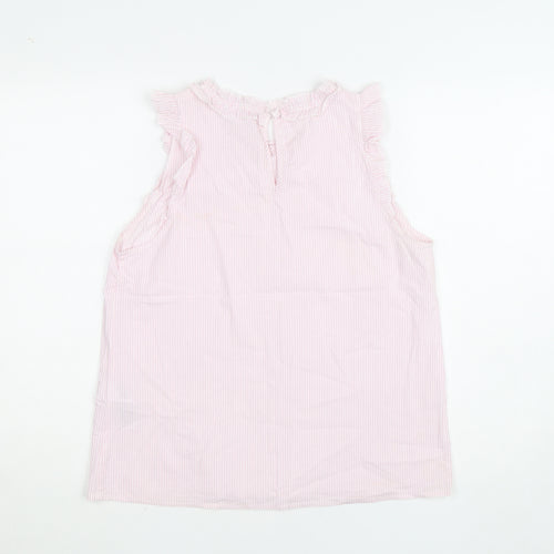 Oasis Womens Pink Striped Sleeveless Ruffle Blouse Size 14