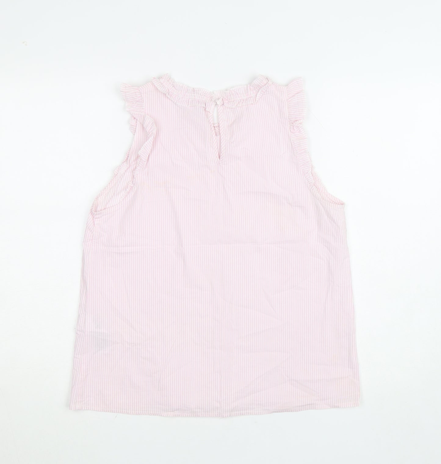 Oasis Womens Pink Striped Sleeveless Ruffle Blouse Size 14