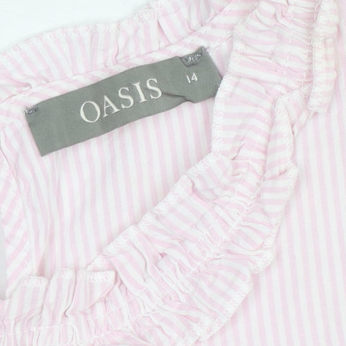 Oasis Womens Pink Striped Sleeveless Ruffle Blouse Size 14
