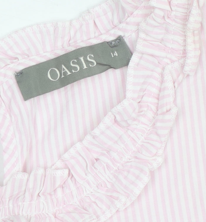 Oasis Womens Pink Striped Sleeveless Ruffle Blouse Size 14