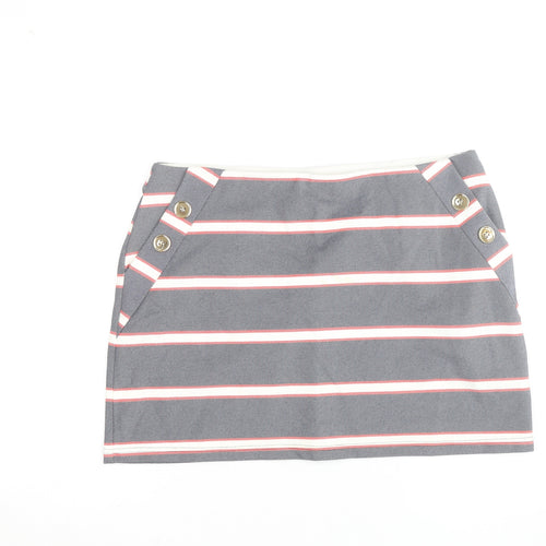 Oasis Women Grey Striped Button Stretch Short Skirt L