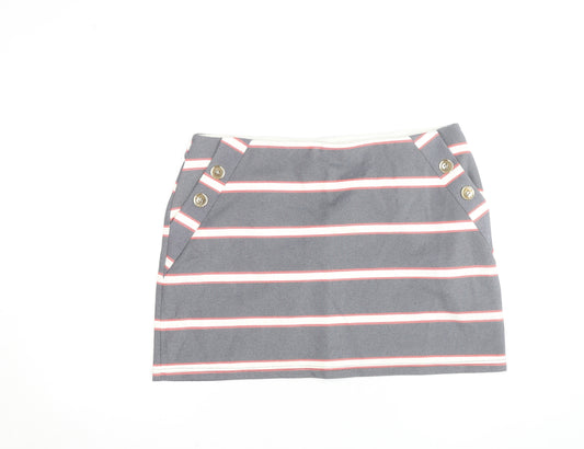 Oasis Women Grey Striped Button Stretch Short Skirt L