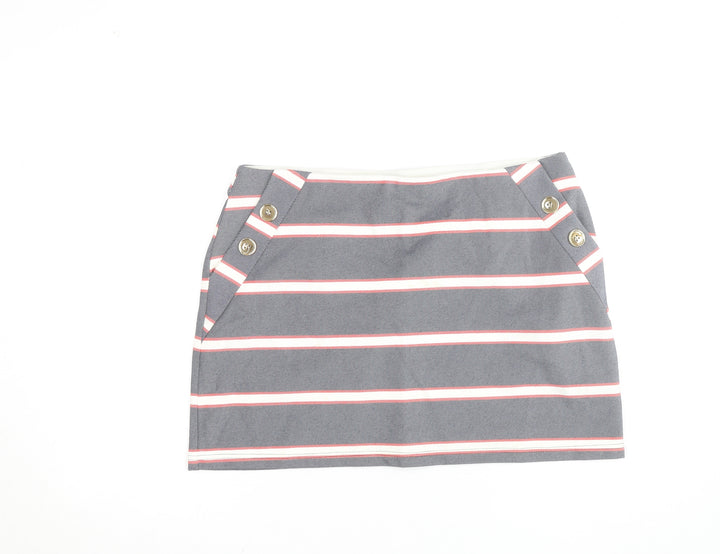 Oasis Women Grey Striped Button Stretch Short Skirt L