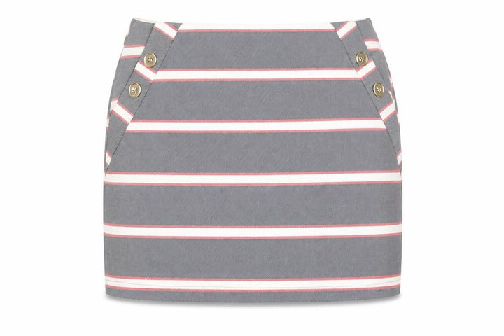Oasis Women Grey Striped Button Stretch Short Skirt L