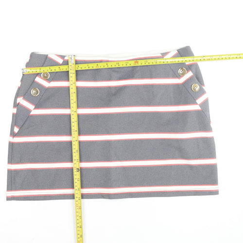 Oasis Women Grey Striped Button Stretch Short Skirt L