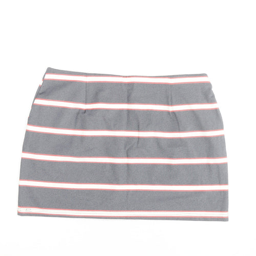 Oasis Women Grey Striped Button Stretch Short Skirt L