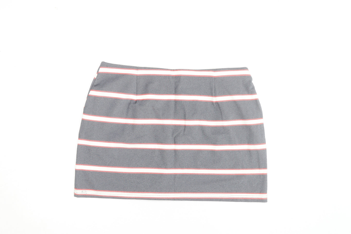 Oasis Women Grey Striped Button Stretch Short Skirt L