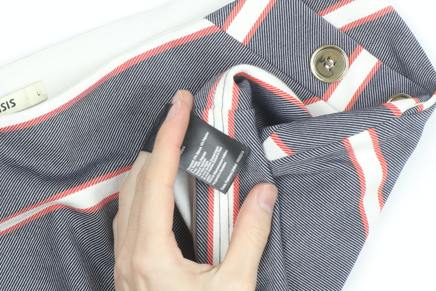 Oasis Women Grey Striped Button Stretch Short Skirt L