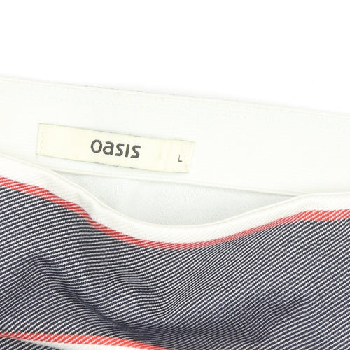 Oasis Women Grey Striped Button Stretch Short Skirt L