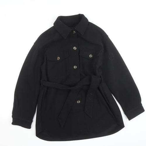 Zara Women Black Belted Wool Blend Jacket Size S