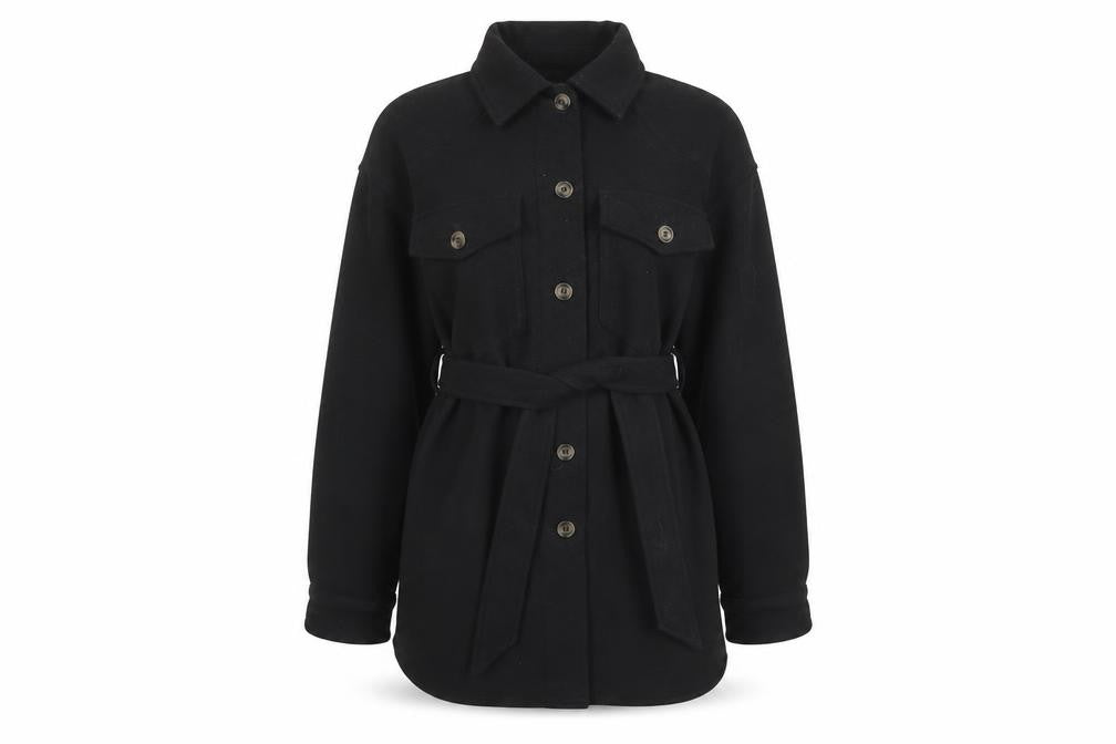 Front view of Zara Women Black Belted Wool Blend Jacket, size S