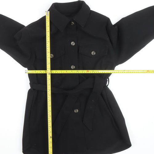 Zara Women Black Belted Wool Blend Jacket Size S