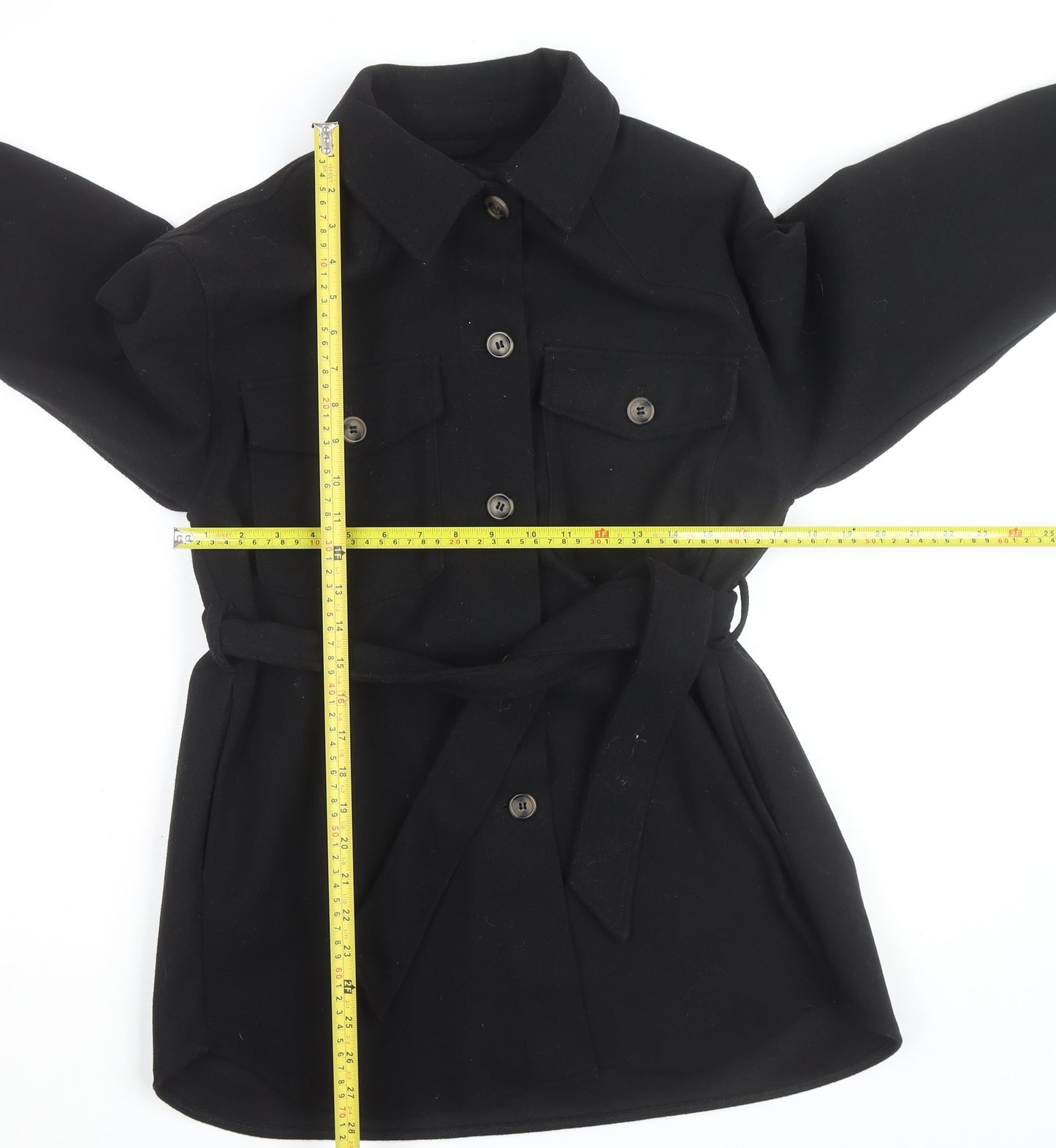 Zara Women Black Belted Wool Blend Jacket Size S