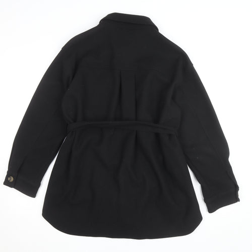 Zara Women Black Belted Wool Blend Jacket Size S