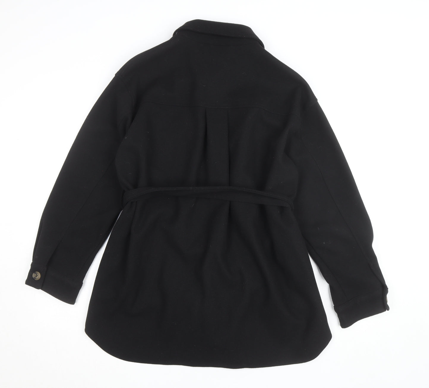 Zara Women Black Belted Wool Blend Jacket Size S