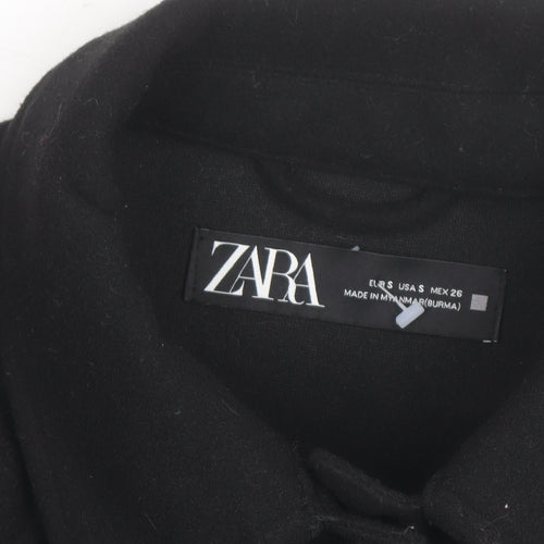 Zara Women Black Belted Wool Blend Jacket Size S
