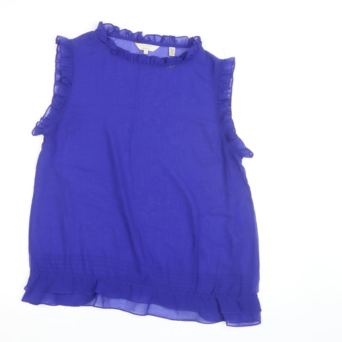 Ted Baker Women's Blue Ruffle Chiffon Sleeveless Blouse Size 14