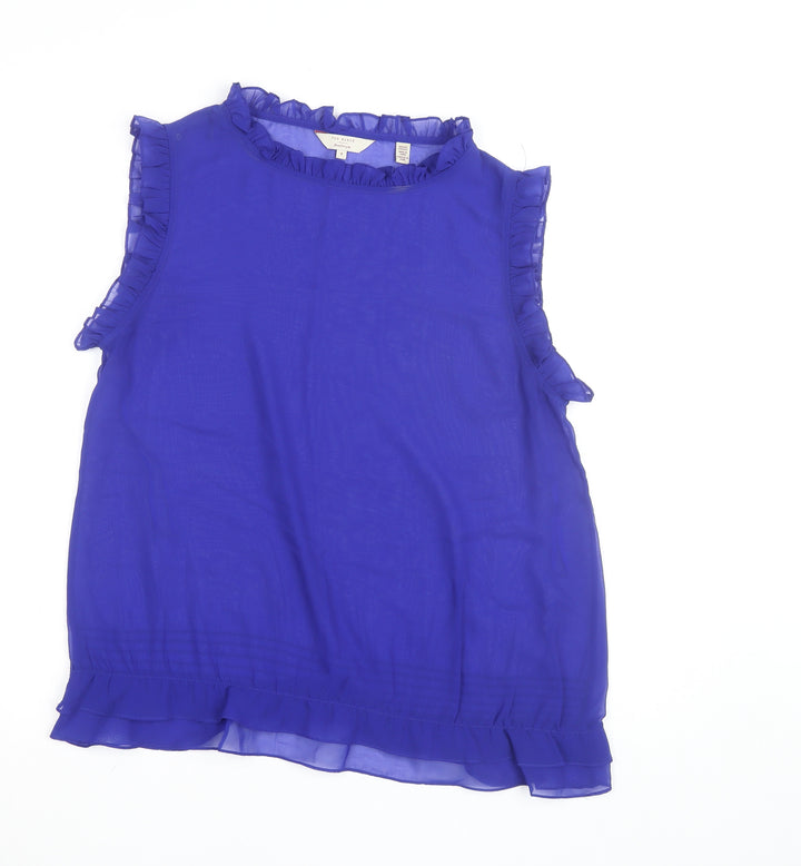 Ted Baker Women's Blue Ruffle Chiffon Sleeveless Blouse Size 14