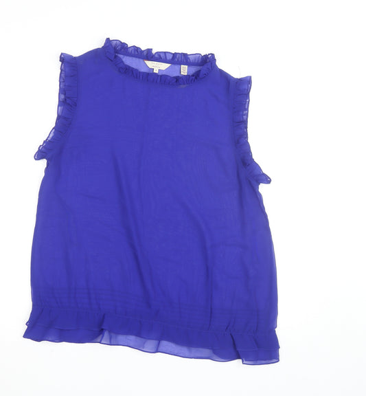 Ted Baker Women's Blue Ruffle Chiffon Sleeveless Blouse Size 14