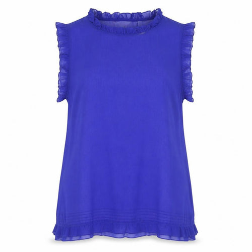 Ted Baker Women's Blue Ruffle Chiffon Sleeveless Blouse Size 14