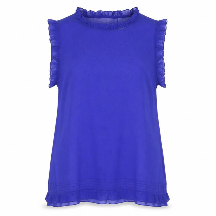 Ted Baker Women's Blue Ruffle Chiffon Sleeveless Blouse Size 14