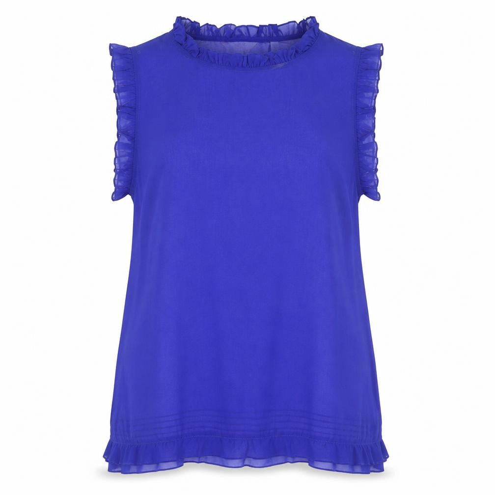 Ted Baker Women's Blue Ruffle Chiffon Sleeveless Blouse Size 14
