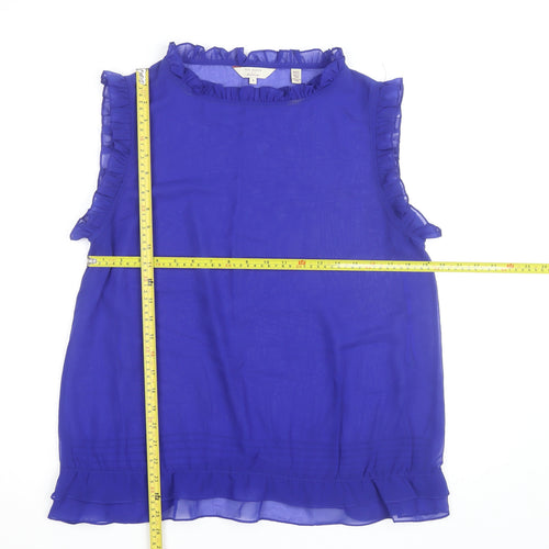 Ted Baker Women's Blue Ruffle Chiffon Sleeveless Blouse Size 14