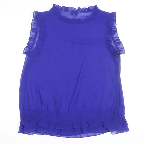 Ted Baker Women's Blue Ruffle Chiffon Sleeveless Blouse Size 14