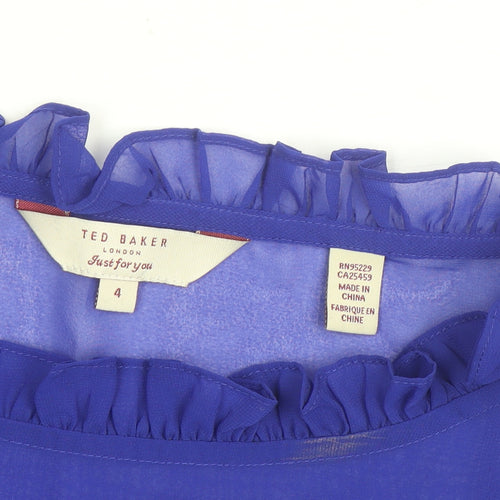 Ted Baker Women's Blue Ruffle Chiffon Sleeveless Blouse Size 14