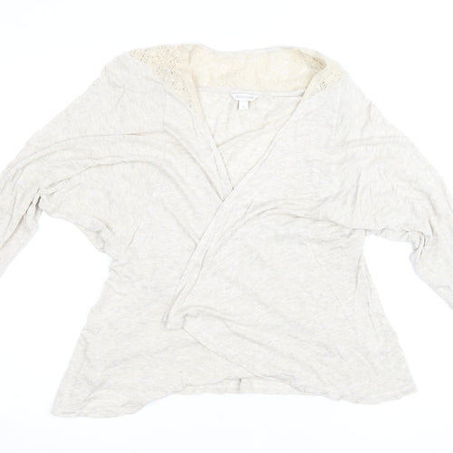 Monsoon Women’s Beige Wrap Blouse M 3/4 Sleeve Crochet Jersey Top