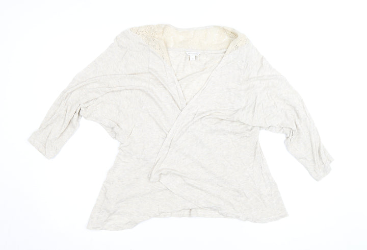Monsoon Women’s Beige Wrap Blouse M 3/4 Sleeve Crochet Jersey Top