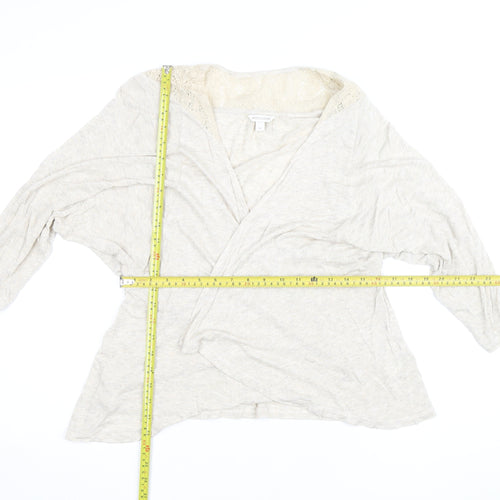 Monsoon Women’s Beige Wrap Blouse M 3/4 Sleeve Crochet Jersey Top