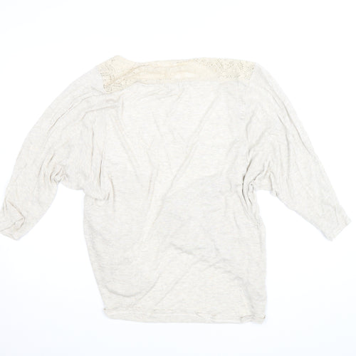 Monsoon Women’s Beige Wrap Blouse M 3/4 Sleeve Crochet Jersey Top