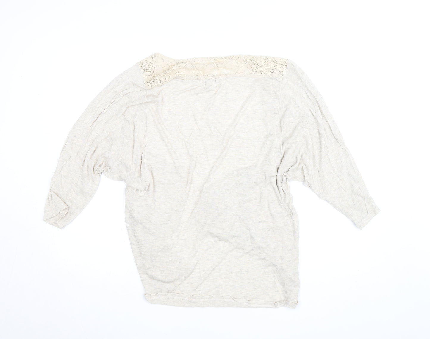 Monsoon Women’s Beige Wrap Blouse M 3/4 Sleeve Crochet Jersey Top