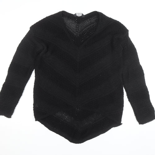 Miss Selfridge Women Black Knit Long Sleeve Cropped V-Neck Top Size 8