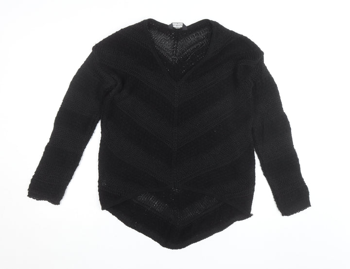 Miss Selfridge Women Black Knit Long Sleeve Cropped V-Neck Top Size 8