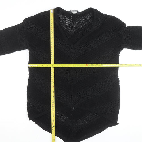 Miss Selfridge Women Black Knit Long Sleeve Cropped V-Neck Top Size 8