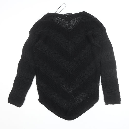 Miss Selfridge Women Black Knit Long Sleeve Cropped V-Neck Top Size 8